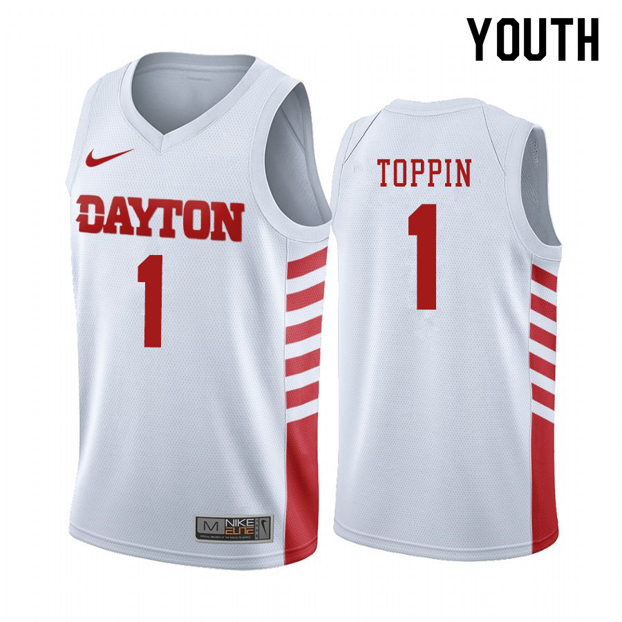 Youth #1 Obi Toppin Dayton Flyers College Basketball Jerseys Sale-White